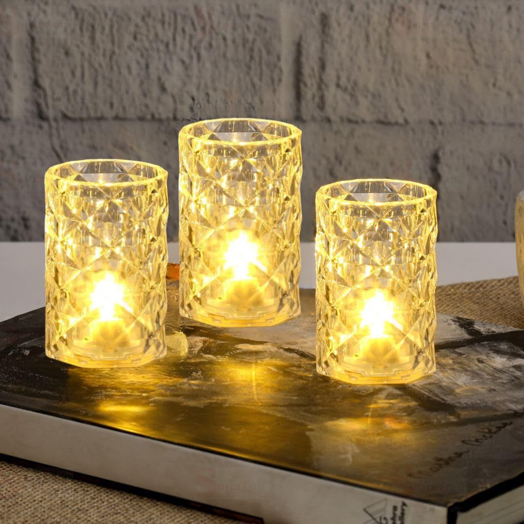 3 pcs Crystal Flameless and Smokeless Decorative Transparent Candles,modernartmart