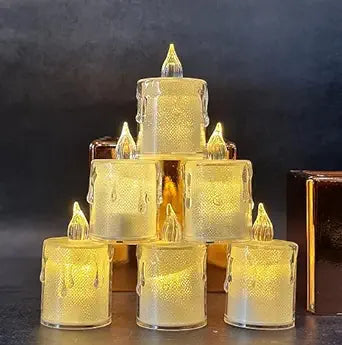 3 pcs Flameless and Smokeless Crystal Dripping Design Acrylic led Candles Tea Light Candle,Modernartmart