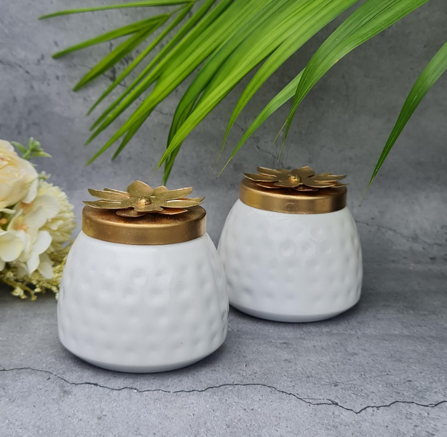 Pack of 2 Metal Polished Alloy Container With Lid Brass Finish Design,Modernartmart