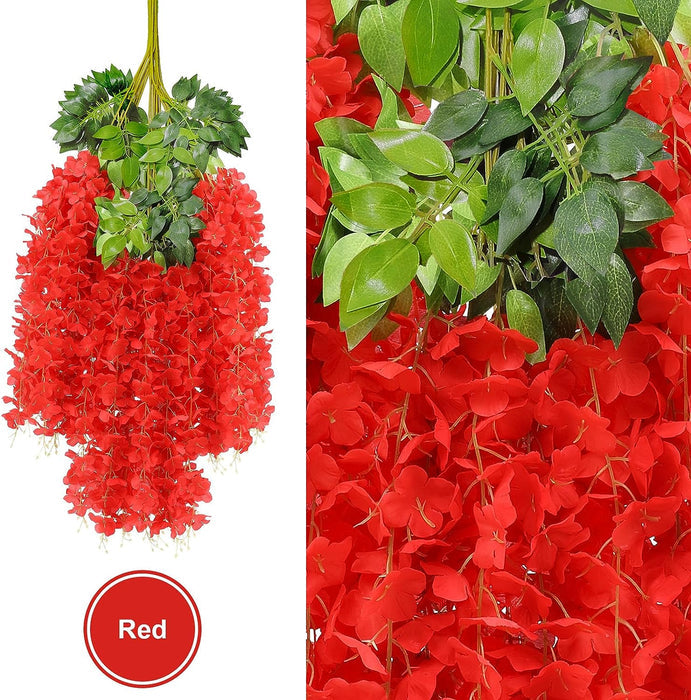 12 pcs Wisteria Artificial Flower for Home Decoration and Craft(Pack of 12, Red),Modernartmart