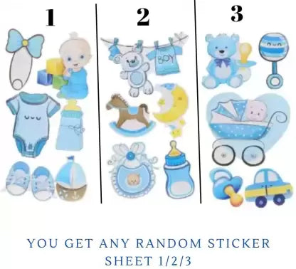 1 packet 35 cm Baby Sticker for baby shower- baby boy Blue (Random sheet) Non-Reusable Sticker,Modernartmart