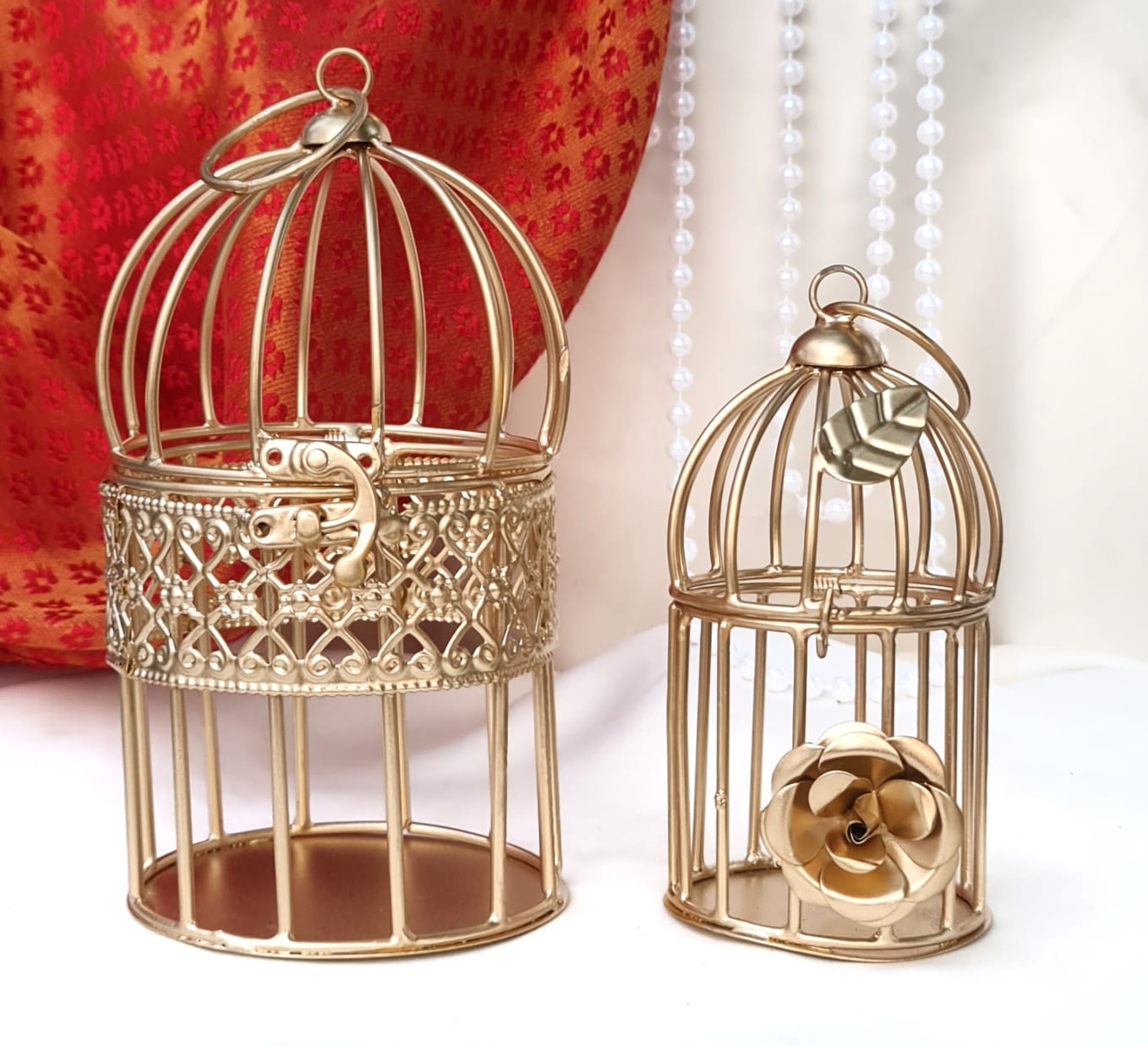 2 Pieces (Big+small) of Bronze Bird Cages for Decorative Wedding Invitation Tray, Modernartmart