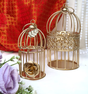 2 Pieces (Big+small) of Bronze Bird Cages for Decorative Wedding Invitation Tray, Modernartmart