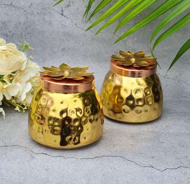 Pack of 2 Metal Polished Alloy Container With Lid Brass, Modernartmart