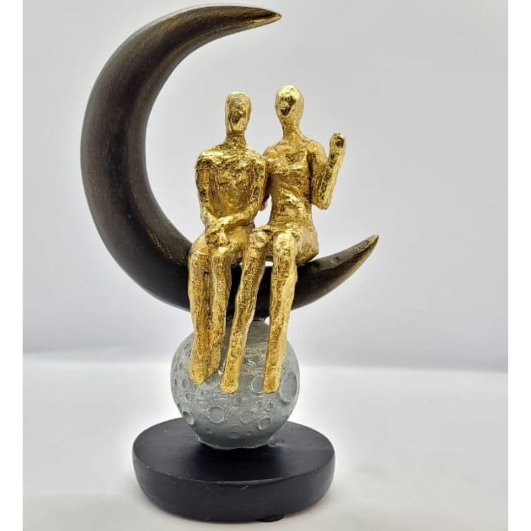 1 Piece Couples Sitting on Moon Statue, Home Decor Showpiece,Modernartmart