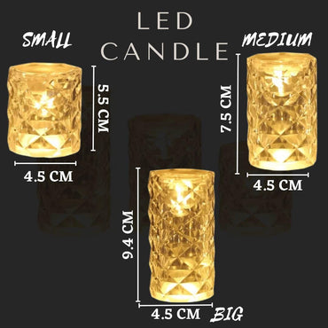 3 Pcs Crystal Flameless and Smokeless Decorative Transparent Candles,Modernartmart