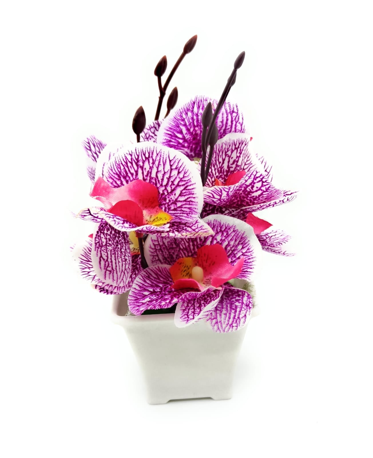 2 Pcs Artificial Orchid Fake Flower with Plastic Pot Plant,Modernartmart