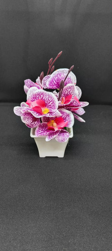 2 Pcs Artificial Orchid Fake Flower with Plastic Pot Plant,Modernartmart