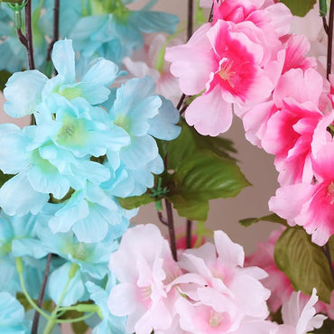 3 pcs Artificial Cherry Blossom Rattan Flowers(Sky Blue) Wall Hanging Decorative Vine String Lines,Modernartmart