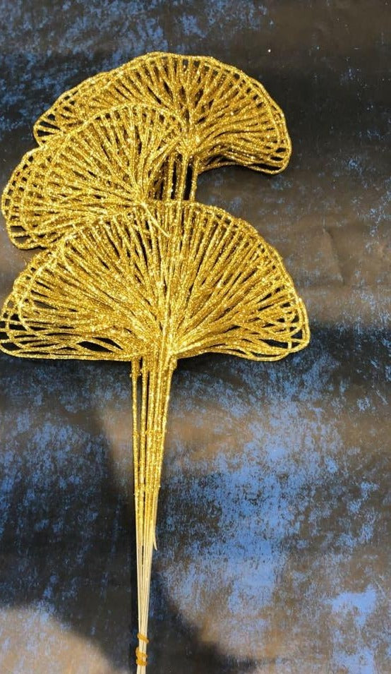 12 pcs Glitter Artificial Gingko Leaves Fake Flower Sticks Decorative Items for Gifting, Home, Modernartmart