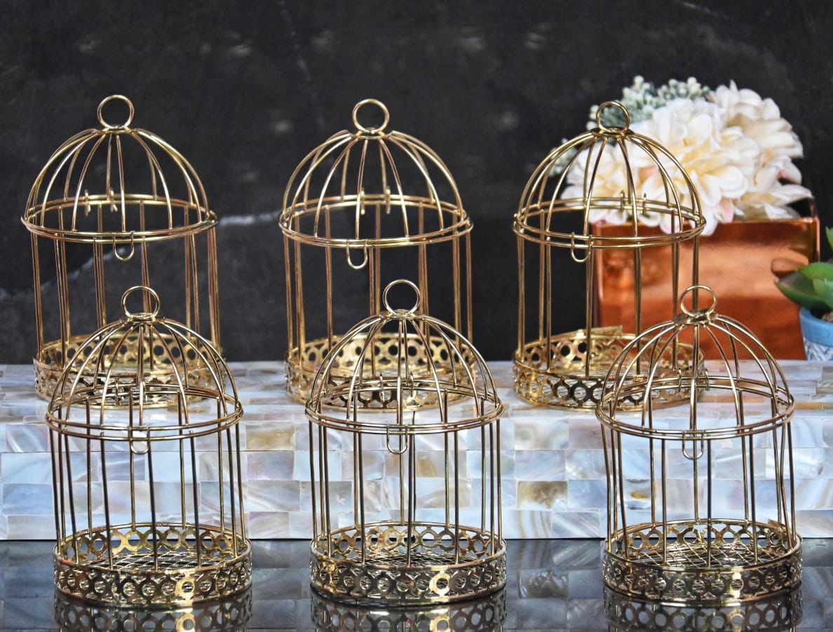 6 Pieces of Golden Bird Cages for Decorative Wedding Invitation Tray, Candle Holder,Modernartmart