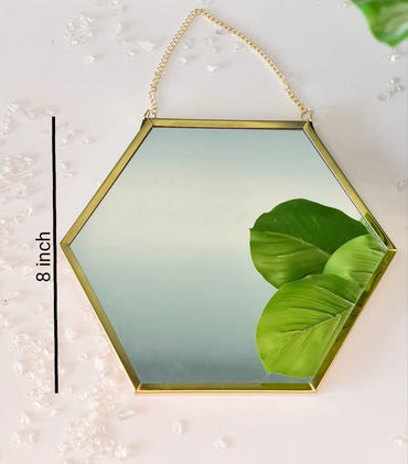 1 Pc Hexagone Shaped Fiber Wall Mirror with Jute Hanging Frame for Home Decor, Modernartmart