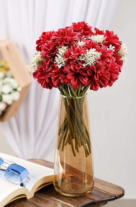 1 Bunch (7 head flower stick )Artificial Dahlia Fake Flowers for Home,Artificial Chrysanthemum Ball Flowers,Modernartmart