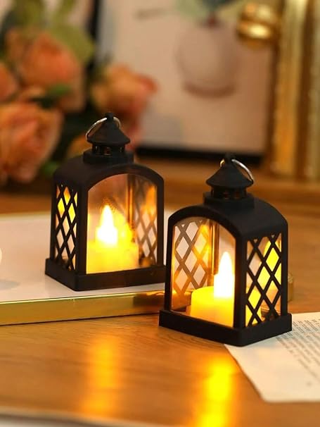 12 pcs Flameless and Smokeless Acrylic Antique LED Lantern Hurricane Lamp and Wall Hanging Led String Light Holder,modernartmart