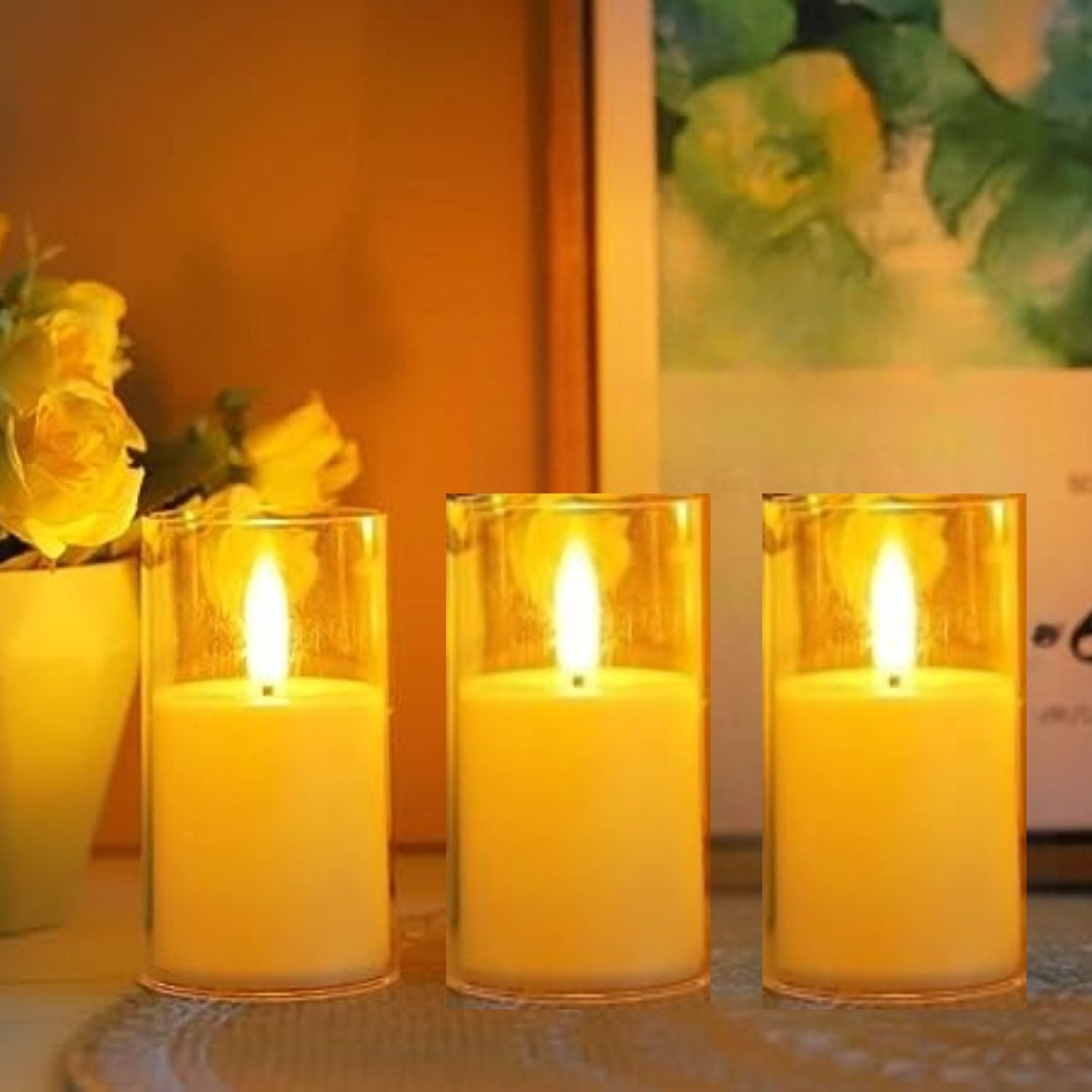 3 pcs Flameless Led Tea Light Piller Candle for Home Decoration(small),Modernartmart