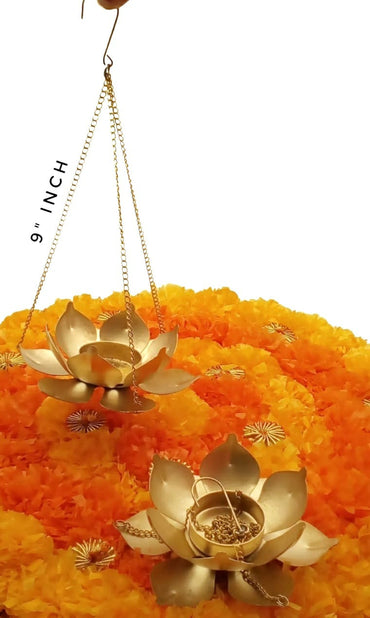 2 Pcs Metal Lotus Candle Holder with Hanging Small Size,Modernartmart