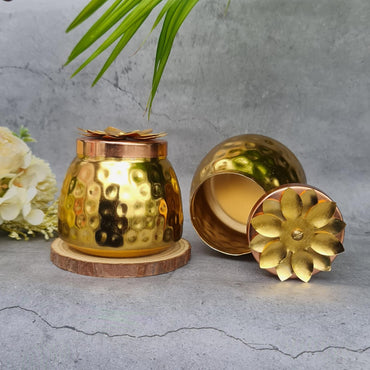 Pack of 2 Metal Polished Alloy Container With Lid Brass Finish Design ,Modernartmart