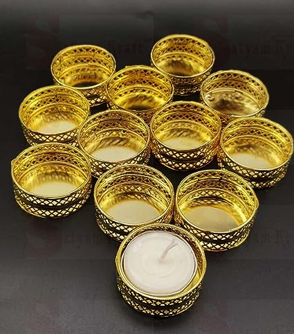 12 pcs Metal Tealight Candle Holder Round Stands for Pooja thali,Modernartmart