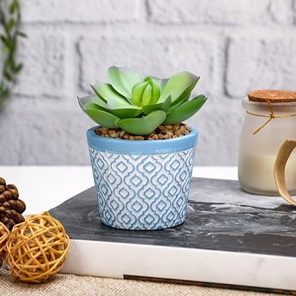 1 PC Mini Artificial Green Indoor Succulent Plant with Aesthetic Ceramic Pot,Modernartmart