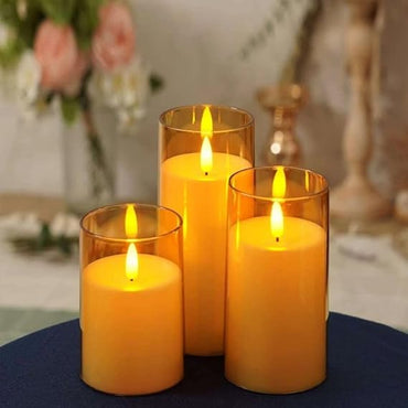 3 pcs Flameless Led Tea Light Pillar Candle for Home Decoration, Gifting, House, Light