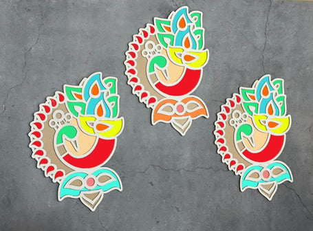 (Peacock Pack of 3)MDF Rangoli Mat with Wooden Base,Modernartmart