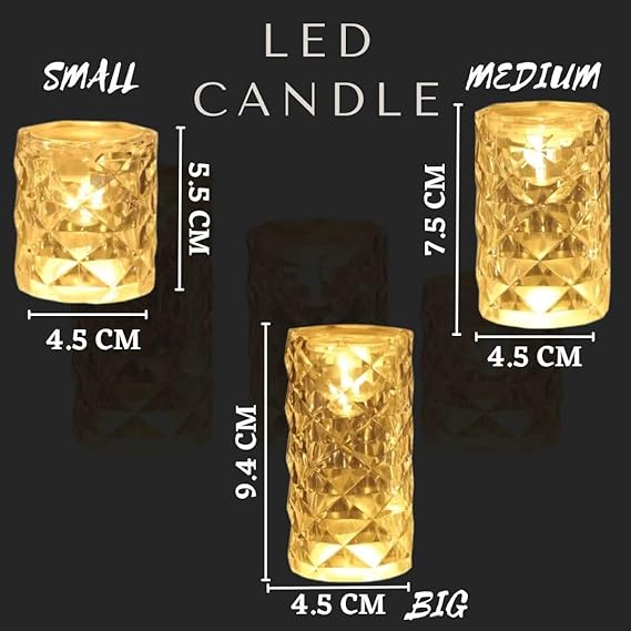 3 pcs Crystal Flameless and Smokeless Decorative Transparent Candles Acrylic Tealight Candle,Modernartmart