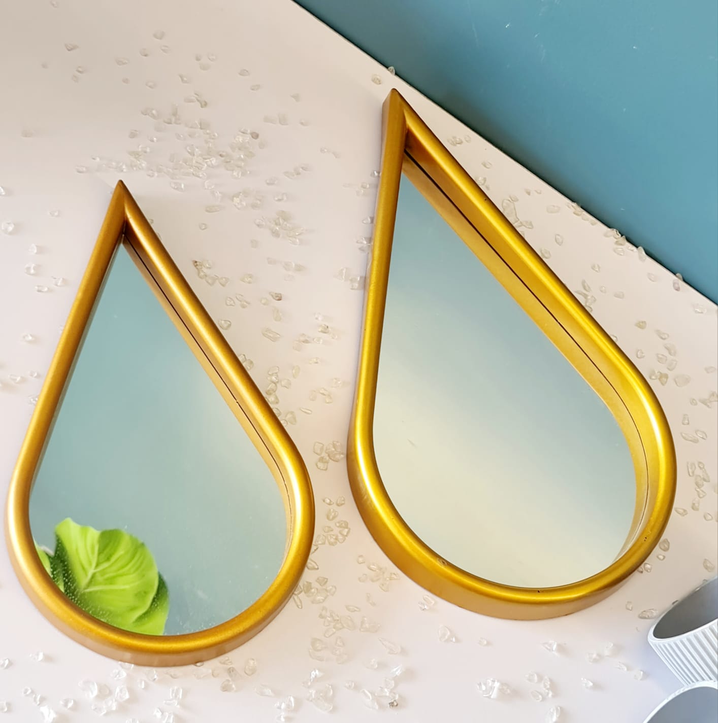 1 set (2 Pcs) Water Drop Shaped Fiber Wall Mirror Hanging Frame for Home Decor, Modernartmart