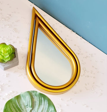 1 set (2 Pcs) Water Drop Shaped Fiber Wall Mirror Hanging Frame for Home Decor, Modernartmart