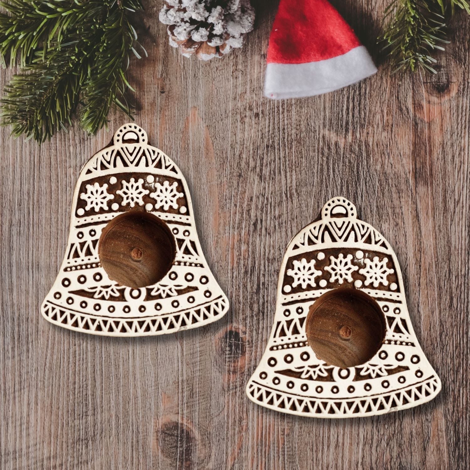 2 Pcs Christmas Theme Wooden Candle Holder,modernartmart