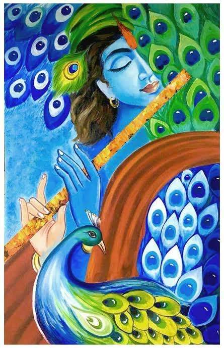 Krishna Hand-Painted Painting  Print On Canvas modern art mart