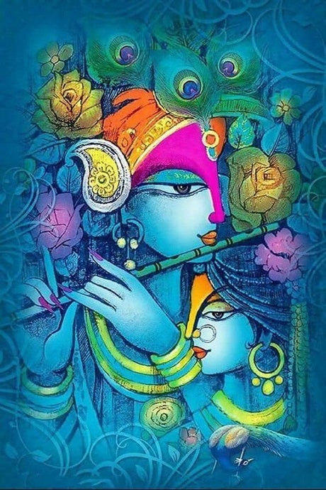 romantic radha krishna love painting wall canvas Print,modern art mart